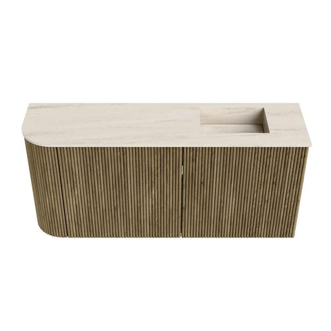 Mondiaz JOYA-DLUX 91.6cm meuble de salle de bains - arrondi gauche couleur Dusk - Vasque FAYE position Droite 1 trou de robinet couleur Meli. SW1425851