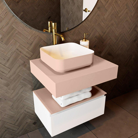 Mondiaz TOP 51 Plan vasque suspendu - 60x51x12cm - adapté pour vasque à poser - Solid surface - Rosee SW1021481