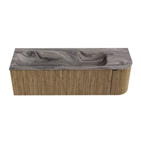 MONDIAZ KURVE-DLUX Meuble de salle de bains 145cm arrondi à droite couleur Dusk avec 1 tiroir et 1 porte. Lavabo BIG LARGE à gauche 2 trous de robinetterie Sombra. SW1433882