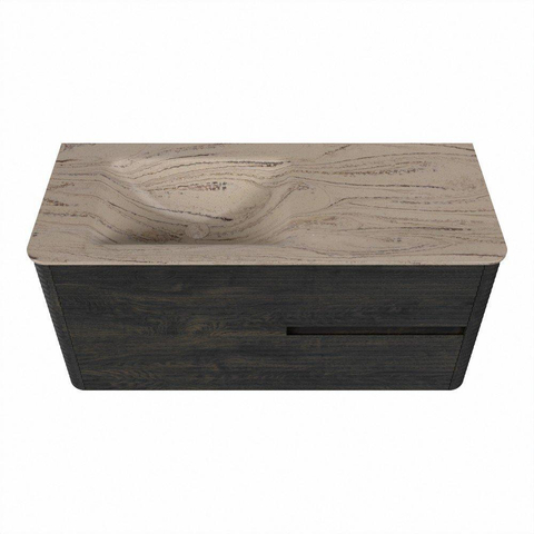 Mondiaz CIRO-DLUX Ensemble de meubles de salle de bains - 110x45x50cm - Plan vasque solid surface Arena - 1 vasque à gauche - 1 trou de robinet - 2 tiroirs - Shadow SW1532340