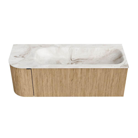 MONDIAZ KURVE-DLUX Meuble de salle de bains 125 cm avec module 25 L couleur Chêne avec 1 tiroir et 1 porte. Lavabo BIG MEDIUM à droite 1 trou de robinet couleur Frappe. SW1137347