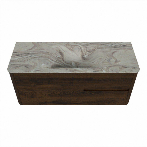 Mondiaz CIRO-DLUX Meuble de salle de bains - 120x45x50cm - Plan vasque solid surface Glace - 1 vasque au milieu - 1 trou de robinet - 2 tiroirs - Noyer SW1530264