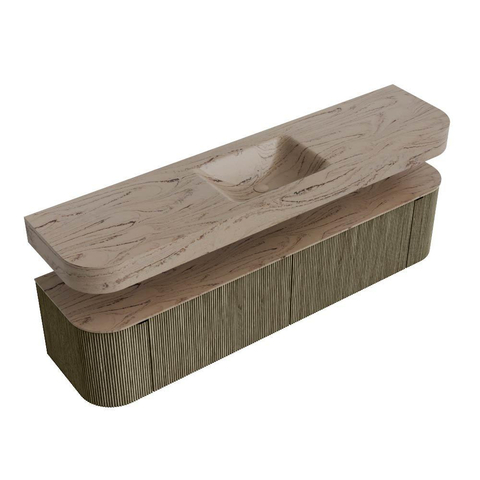MONDIAZ THOR-DLUX Meuble de salle de bains 190cm arrondi gauche + droite couleur Shadow avec 2 tiroirs et 2 portes. Vasque suspendue CLOUD Milieu 1 trou de robinet couleur Arena. SW1466615