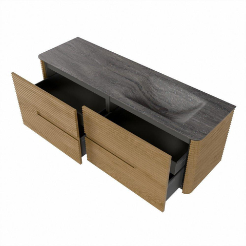 Mondiaz CIRO-DLUX Badkamermeubelset - 150x45x50cm - Solid surface wastafel Oza - 1 wasbak Rechts - zonder kraangaten - 4 lades - Oak SW1531137