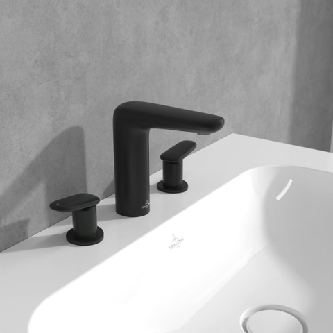Villeroy & Boch Antao 3 gats wastafelmengkraan - met push open plug - mat zwart SW974155
