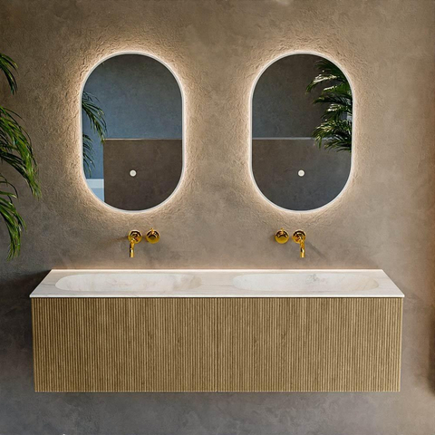 Mondiaz KURVE-DLUX Ensemble meuble de salle de bains - 150x46x40cm - 2 tiroirs - vasque solid surface - double - sans trou de robinet - Dusk SW1415194