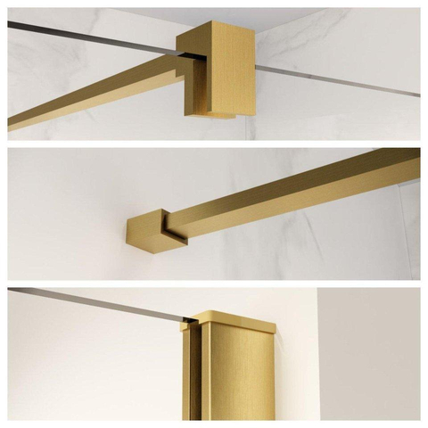 Fortifura Galeria Douche à l'italienne mi-haute - 120x80cm - verre fumé - 8mm - nano - avec profil et barre de renfort - Laiton brossé PVD (Or) SW1248331