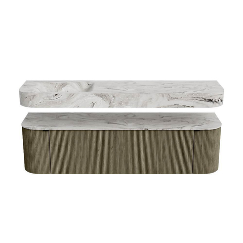 MONDIAZ THOR-DLUX 170cm meuble de salle de bains arrondi gauche + droite couleur Shadow avec 1 tiroir et 2 portes. Vasque suspendue CLOUD gauche sans trou de robinet couleur Glace. SW1465536