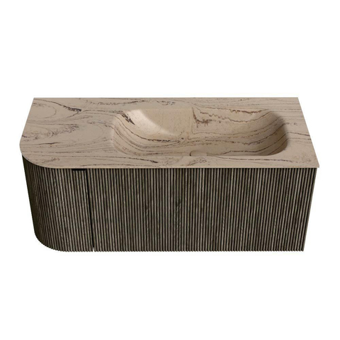 MONDIAZ KURVE-DLUX 105cm meuble de salle de bains arrondi Gauche couleur Shadow avec 1 tiroir et 1 porte. Lavabo BIG SMALL Droite 1 trou de robinet Arena. SW1431299