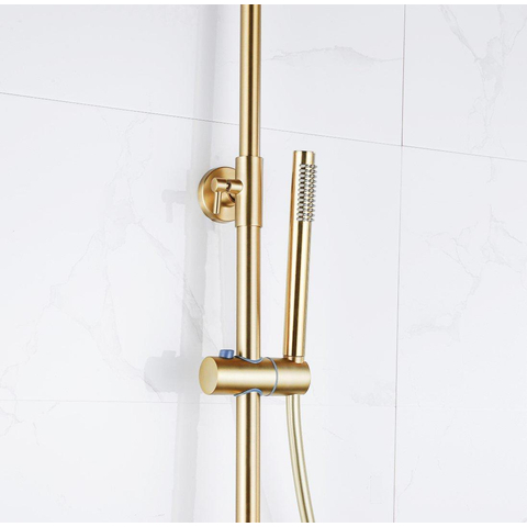 Fortifura Calvi Regendoucheset - thermostatisch - 25cm - hoofddouche - gladde slang - staaf handdouche - PVD - geborsteld messing (goud) SW1204404