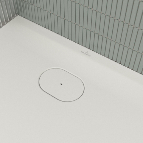 Villeroy & Boch Ecora douchebak - 120x80x3.5cm - afvoer korte zijde - stone white (wit) SW1558947