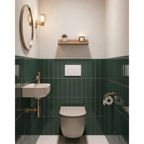 QeramiQ Dely Ensemble de toilette - réservoir encastré Qeramiq Flush - abattant slim - plaque de commande métallique blanche mate - boutons rectangulaires - beige SW1578558
