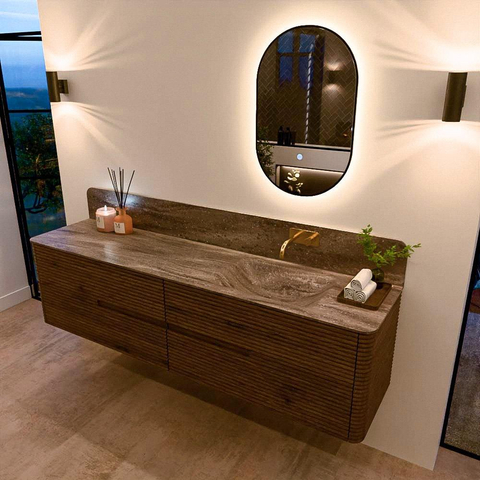 Mondiaz CIRO-DLUX Meuble de salle de bains - 190x45x50cm - Plan vasque solid surface Oza - 1 bassin à droite - sans trous de robinet - 4 tiroirs - Dusk SW1533316