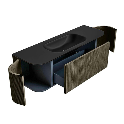 Mondiaz KURVE Ensemble de meuble de salle de bains - 140x46x40cm - 1 tiroir - 2 portes - lavabo solid surface - central - sans trou de robinet - Shadow SW1414201