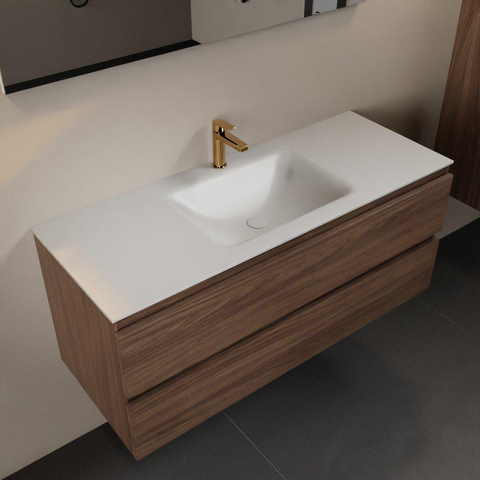 Mondiaz AIVY Ensemble de meuble - 120x45x50cm - 1 trou de robinet - 1 vasque Talc Solid surface - Centre - 2 tiroirs - avec miroir - Melamine Mocha SW892420