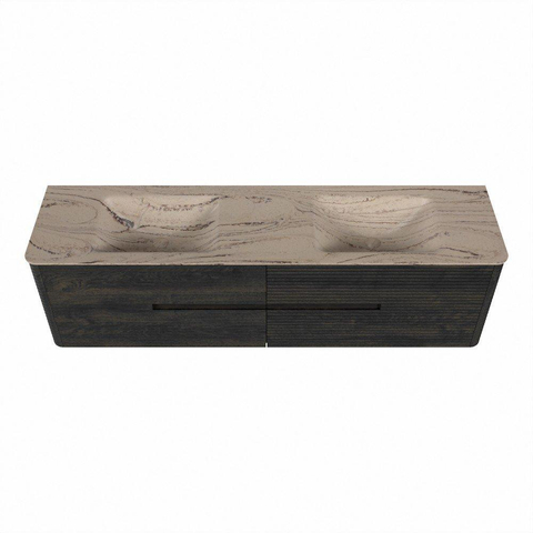 Mondiaz CIRO-DLUX Badkamermeubelset - 180x45x50cm - Solid surface wastafel Arena - 2 wasbak Dubbel - zonder kraangaten - 4 lades - Shadow SW1532387