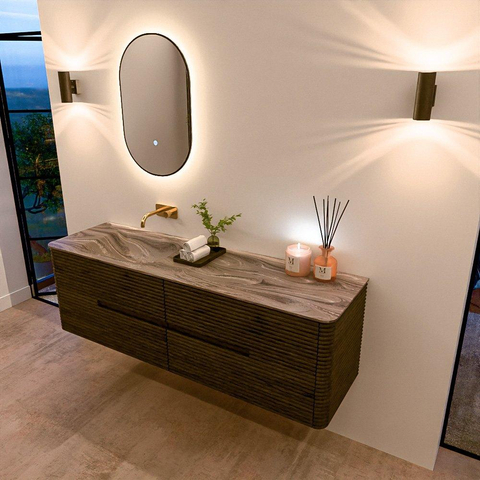 Mondiaz CIRO-DLUX Badkamermeubelset - 160x45x50cm - Solid surface wastafel Sombra - 1 wasbak Links - zonder kraangaten - 4 lades - Shadow SW1532789