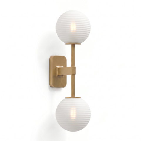 Astro Tacoma Twin Wandlamp/Plafondlamp - 230V - IP44 - bol - geribbeld - wit glas - messing (goud) SW1569671