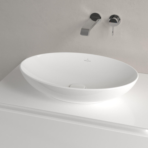Villeroy & Boch Loop & Friends opzetwastafel - 56x38cm - zonder kraangat - met overloop CeramicPlus - White Alpine (glans wit) SW644132