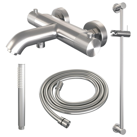Robinet de baignoire à encastrer Brauer Brushed Carving - barre de douche - 2 fonctions - 2 boutons carving - douchette à main 1 fonction - PVD - inox brossé SW1164630
