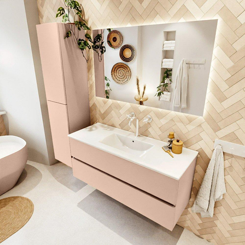 MONDIAZ VICA Ensemble meuble de salle de bains - 120cm - meuble bas rosee - 2 tiroirs - lavabo denia central - 1 trou de robinet - version haute 60cm - blanc brillant SW1080298
