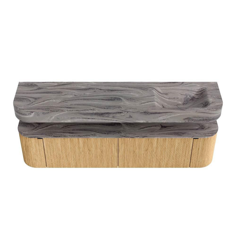 MONDIAZ THOR-DLUX Meuble de salle de bains - 190cm - arrondi gauche + droite - couleur Oak - 2 tiroirs et 2 portes - Vasque suspendue CLOUD Droite 1 trou de robinet - couleur Sombra SW1466700