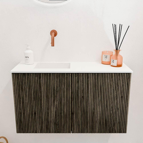 Mondiaz JOYA 70cm meuble de toilette - couleur Shadow - Lavabo FAYE position Gauche Sans trou de robinet couleur Talc. SW1421403