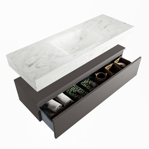 MONDIAZ ALAN - DLUX Badkamermeubelset - 130cm - onderkast - Dark grey - 1 lade - vrijhangende wastafel - wasbak midden - 0 kraangaten - Opalo SW806440