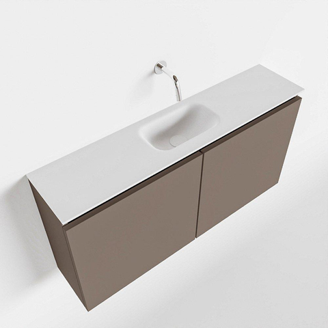 MONDIAZ TURE Toiletmeubel 100x23x50cm met 0 kraangaten 2 deuren smoke mat Wastafel Eden midden Solid Surface Wit SW474985