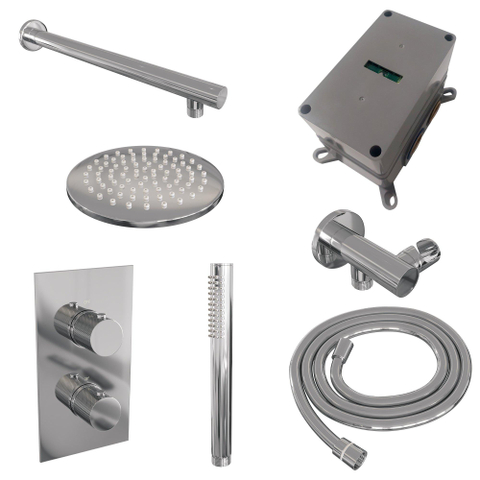 Ensemble de douche pluie encastré Brauer Chrome - douche principale 20 cm - bouton carving - douchette ronde 3 positions - chrome SW715608