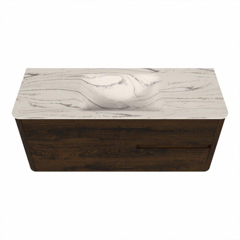 Mondiaz CIRO-DLUX Meuble de salle de bains - 120x45x50cm - Plan vasque solid surface Nata - 1 vasque Centrale - 1 trou de robinetterie - 2 tiroirs - Noyer SW1530554