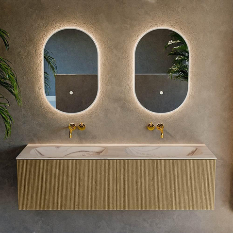 MONDIAZ KURVE-DLUX 150cm badmeubel kleur Dusk met 2 lades en 0 deuren. Wastafel STOR SMALL Dubbel zonder kraangat Nata. SW1432443