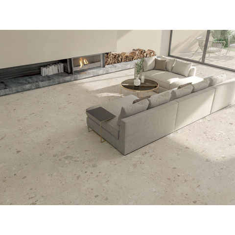 Modano Palma Lura vloer- en wandtegel - 90x90cm - 9mm - gerectificeerd - R10 - terrazzo - mat sand (beige) SW1601931