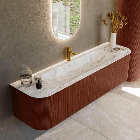 Mondiaz KURVE-DLUX Ensemble de meuble de salle de bains - 170x46x40cm - 1 tiroir - 2 portes - lavabo solid surface - milieu - 1 trou de robinet - Ruby SW1415955