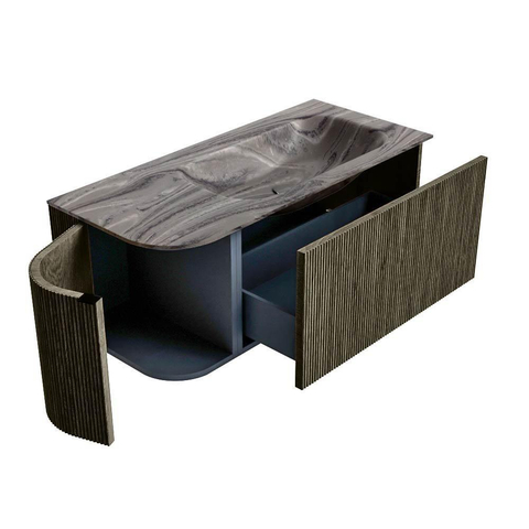 MONDIAZ KURVE-DLUX 105cm badmeubel ronding Links kleur Shadow met 1 lade en 1 deur. Wastafel BIG SMALL Rechts 1 kraangat Sombra. SW1433751