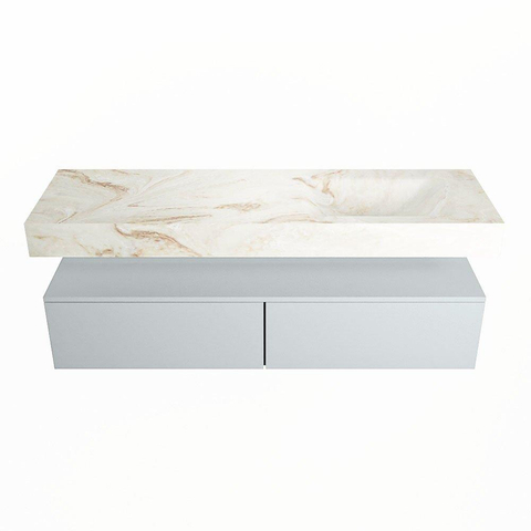 Mondiaz ALAN-DLUX Ensemble de meuble - 150cm - meuble Clay mat - 2 tiroirs - Lavabo Cloud Frappe suspendu - vasque Droite - 1 trou de robinet SW805692
