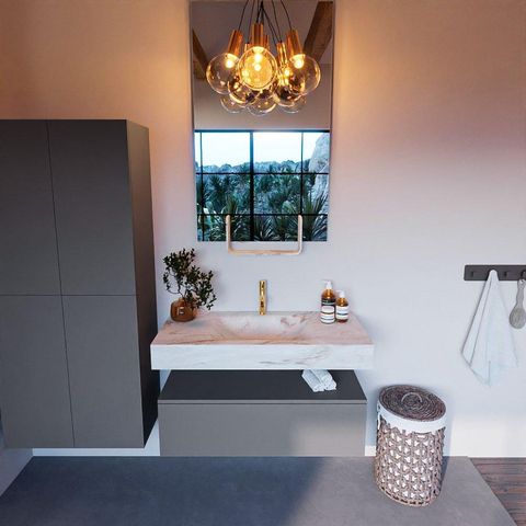 Mondiaz ALAN-DLUX Ensemble de meuble - 100cm - meuble Plata mat - 1 tiroir - Lavabo Cloud Frappe suspendu - vasque Centre - 1 trou de robinet SW805467