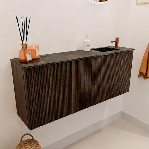 Mondiaz JOYA-DLUX 100cm meuble de toilette - couleur Walnut - Vasque FAYE position Droite 1 trou de robinet couleur Lava. SW1422456