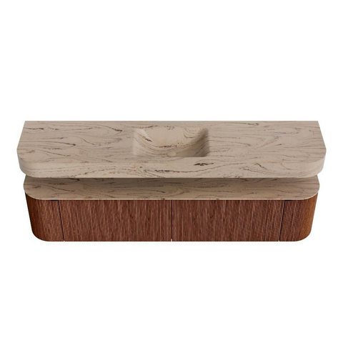 MONDIAZ THOR-DLUX 200cm meuble de salle de bains arrondi gauche + droite couleur Ruby avec 2 tiroirs et 2 portes. Vasque suspendue CLOUD Milieu sans trou de robinet couleur Arena. SW1467074