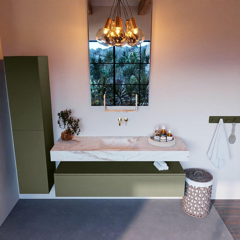 Mondiaz ALAN-DLUX Ensemble de meuble - 150cm - meuble Army mat - 1 tiroir - Lavabo Cloud Frappe suspendu - vasque Centre - 0 trous de robinet SW805855
