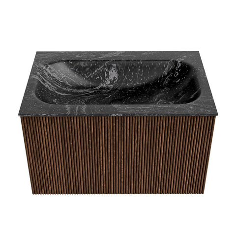 MONDIAZ KURVE-DLUX 70cm badmeubel kleur Walnut met 1 lade. Wastafel BIG SMALL midden 1 kraangat kleur Lava. SW1137243