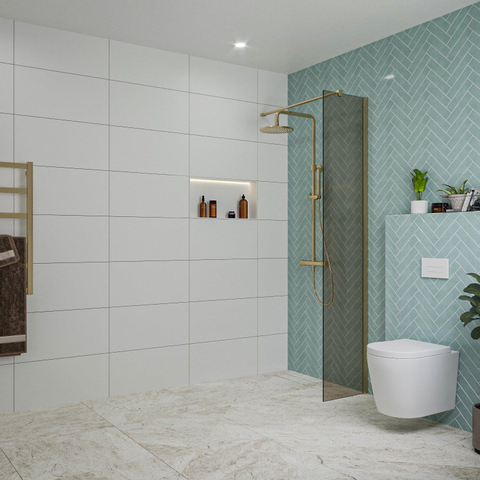 Fortifura Galeria inloopdouche - 40x200cm - rookglas - wandarm - PVD - geborsteld messing (goud) SW876909