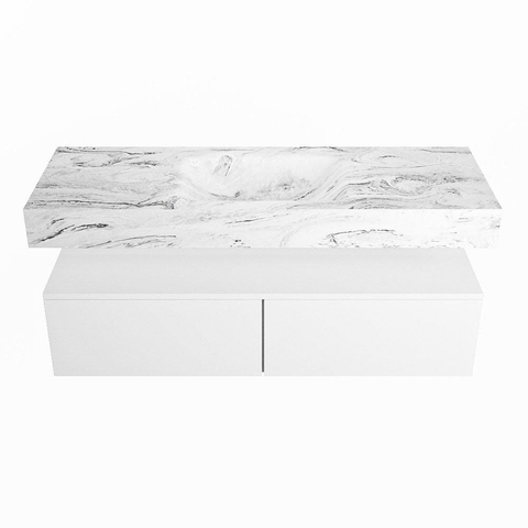 Mondiaz ALAN-DLUX Ensemble de meuble - 130cm - meuble Talc mat - 2 tiroirs - Lavabo Cloud Glace suspendu - vasque Centre - 1 trou de robinet SW805586