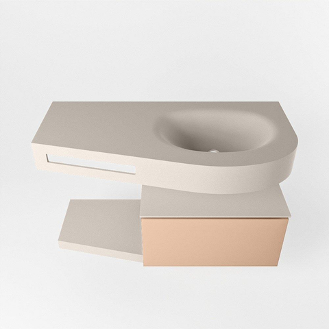 MONDIAZ RIVA Badkamermeubelset - 100x50x30cm - 1 lade - MDF Rosee mat - push to open - 1 kraangat - wasbak rechts - solid surface linen SW702911