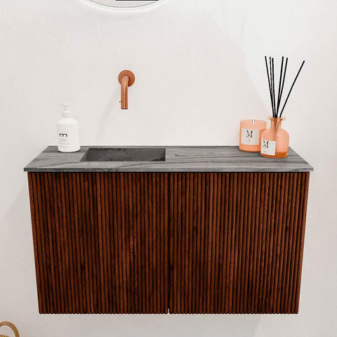 Mondiaz JOYA-DLUX 70cm toiletmeubel - kleur Ruby - Wastafel FAYE positie Links Zonder kraangat kleur Sombra. SW1425659