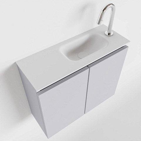 MONDIAZ TURE Toiletmeubel 60x23x50cm met 1 kraangaten 2 deuren cale mat Wastafel Eden rechts Solid Surface Wit SW475126