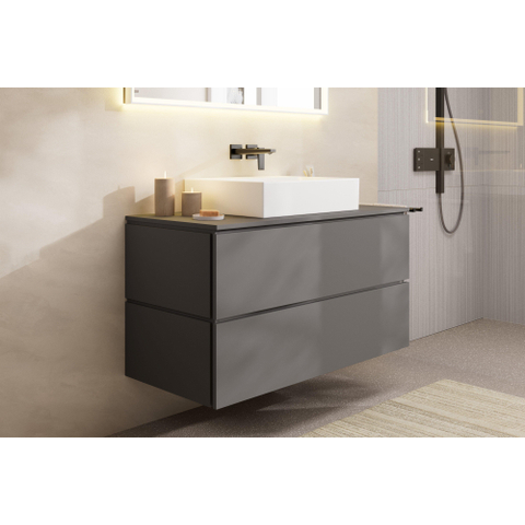 Hansgrohe Metropol 1 greeps wastafelkraan - afbouwdeel - met voorsprong 225 mm en afvoerplug - glans zwart chroom SW490354