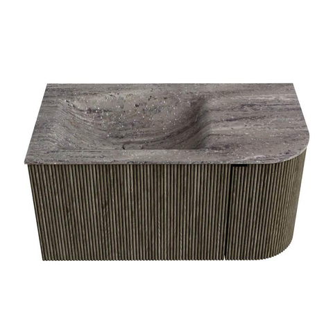 MONDIAZ KURVE-DLUX Meuble de salle de bains 85cm arrondi à droite couleur Shadow avec 1 tiroir et 1 porte. Lavabo CLOUD à gauche 1 trou de robinet Oza. SW1432858