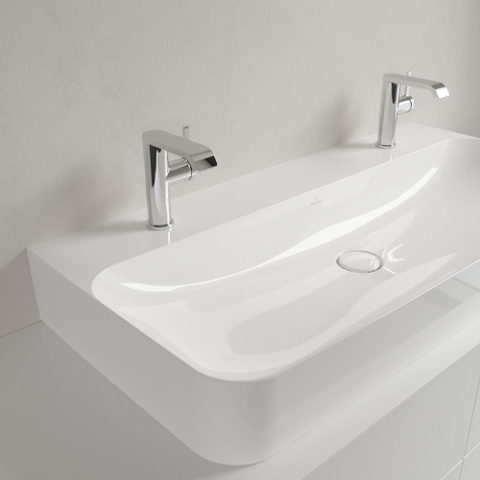 Villeroy & Boch finion wastafel onderzijde - geslepen - met 2 kraangaten - 100x47cm CeramicPlus - zonder overloop - White Alpine (glans wit) SW106498