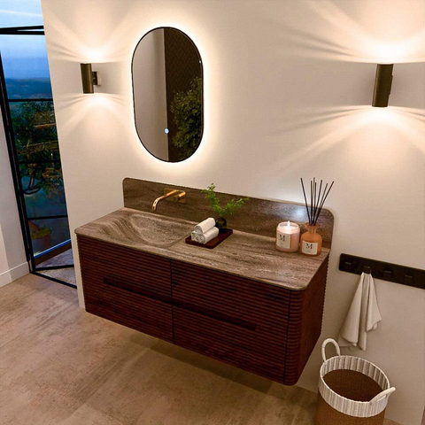 Mondiaz CIRO-DLUX Ensemble de meubles de salle de bains - 130x45x50cm - vasque en solid surface Oza - 1 vasque à gauche - sans trous de robinetterie - 4 tiroirs - Ruby SW1532095